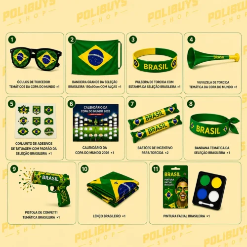 Kit Torcedor Brasil na Copa 2026 – 12 Itens