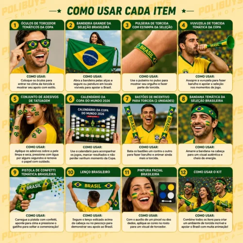 Kit Torcedor Brasil na Copa 2026 – 12 Itens