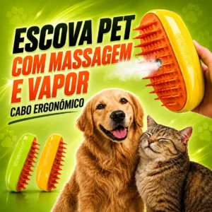 Escova Pet Massagem e Vapor – Ergonômico - Amarelo