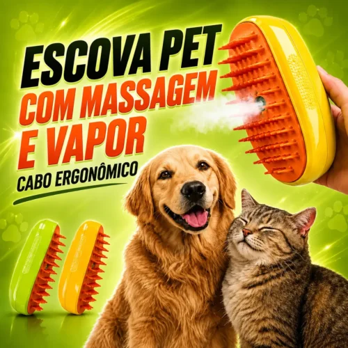 013_f20_w Escova Pet Massagem e Vapor – Ergonômico - Amarelo