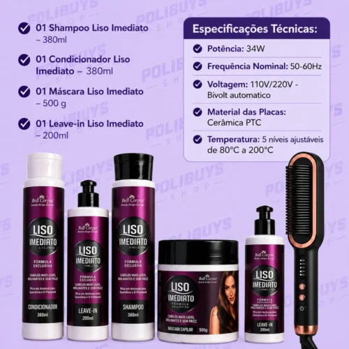 Kit Liso Imediato + Escova Alisadora