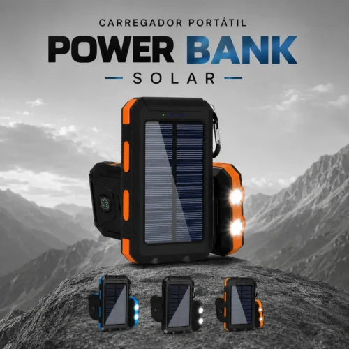 Carregador Portátil Power Bank Solar - Laranja