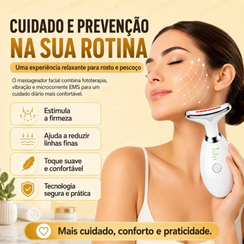 Massageador Facial LED Lift Fototerapia - Preto