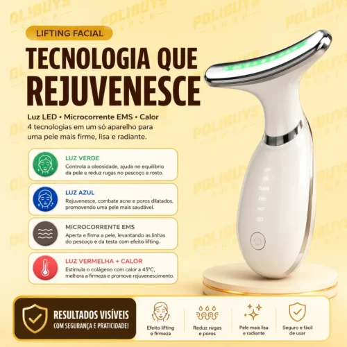 Massageador Facial LED Lift Fototerapia - Preto