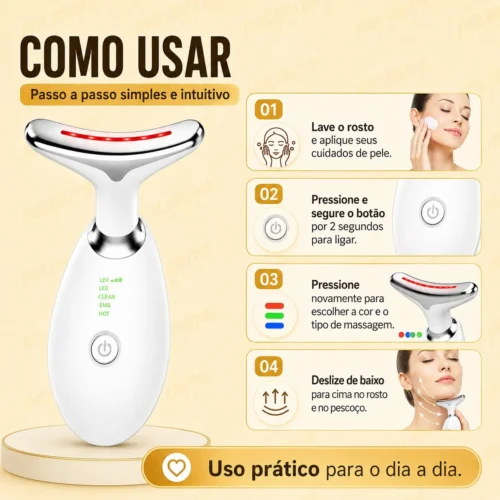 Massageador Facial LED Lift Fototerapia - Preto