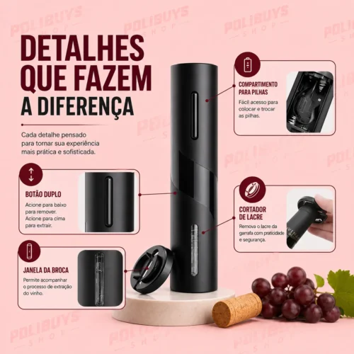 Abridor de Vinho Saca Rolha Automático