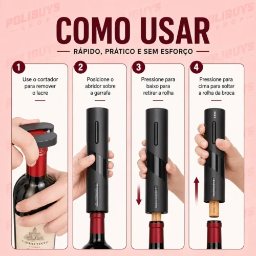 Abridor de Vinho Saca Rolha Automático