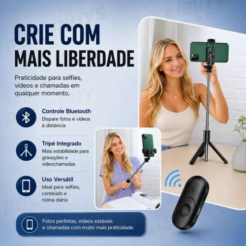 045_f6_w Bastão de Selfie com Tripé e Disparador