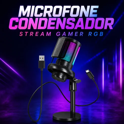 046_f1_w Microfone Condensador Stream Gamer RGB