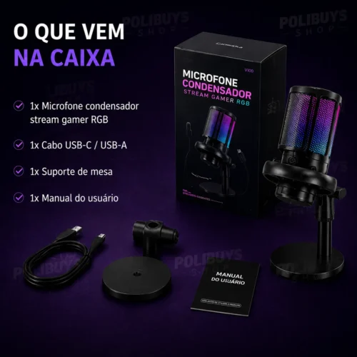 046_f7_w Microfone Condensador Stream Gamer RGB