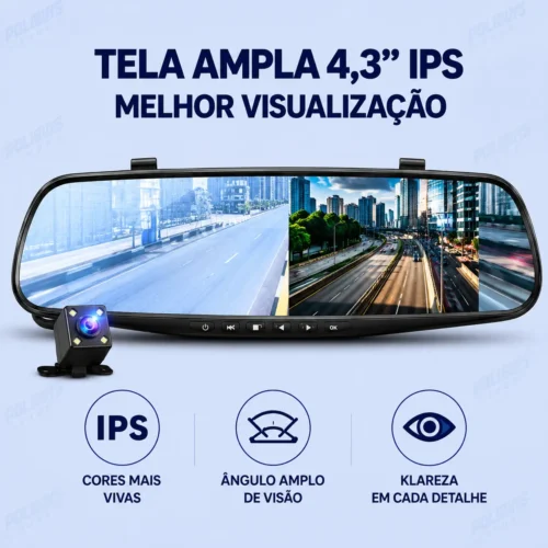 Espelho Retrovisor com Câmera Frontal e Ré