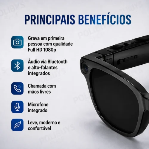 058_f2_w Óculos Inteligente Smart Vision com Câmera