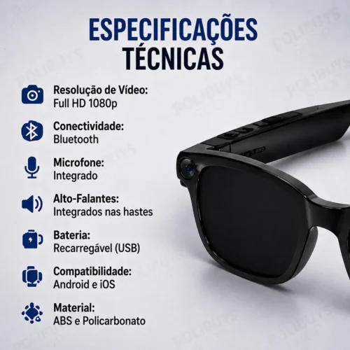 058_f5_w Óculos Inteligente Smart Vision com Câmera
