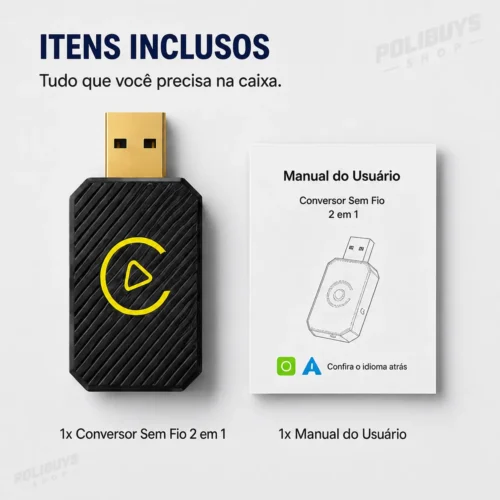 Conversor USB Android Auto e Apple CarPlay