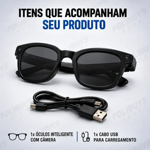 058_f6_w Óculos Inteligente Smart Vision com Câmera