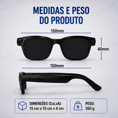 058_f7_w Óculos Inteligente Smart Vision com Câmera