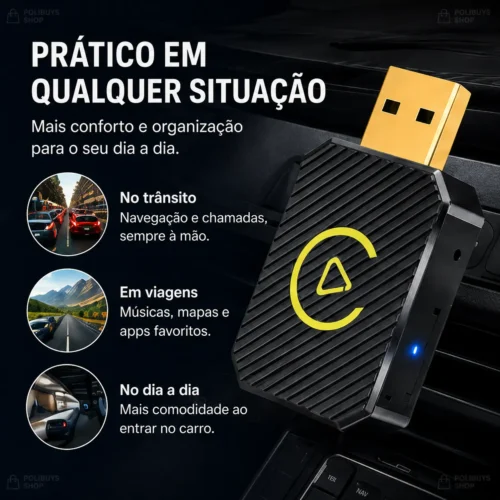 Conversor USB Android Auto e Apple CarPlay