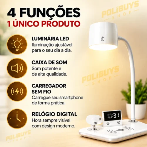 Luminária de Mesa 4 em 1 Multifunção- Branco