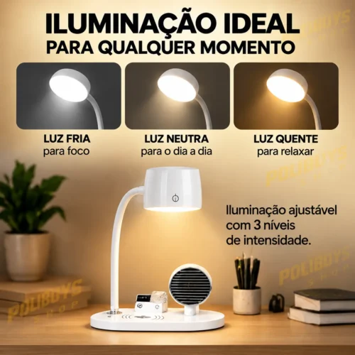 Luminária de Mesa 4 em 1 Multifunção- Branco